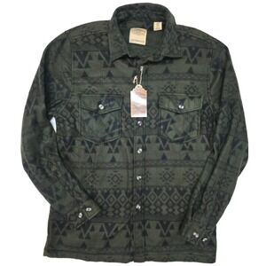 Telluride Clothing Shirt Mens Medium Green Geometric Fleece Long Sleeve Button